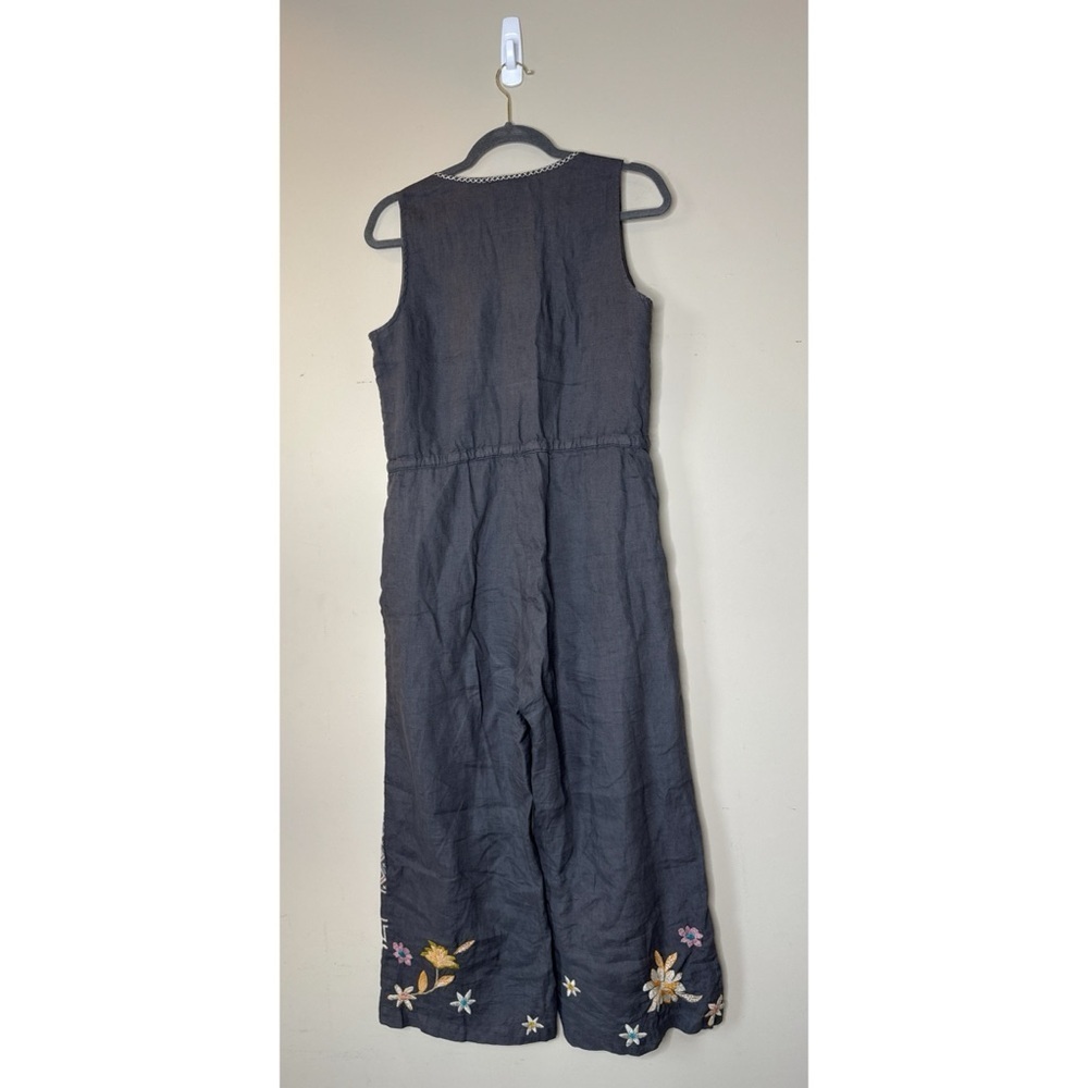 Johnny Was Elia Embroidered Linen Tie Waist Jumpsuit Gray Size Small - Picture 2 of 7